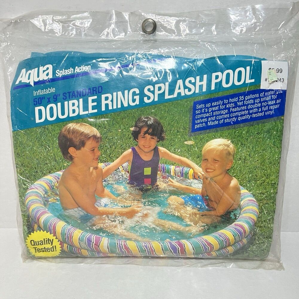 Aqua Vintage Kids Inflatable Splash Pool 1991 Retro 50'' Action Purple Teal